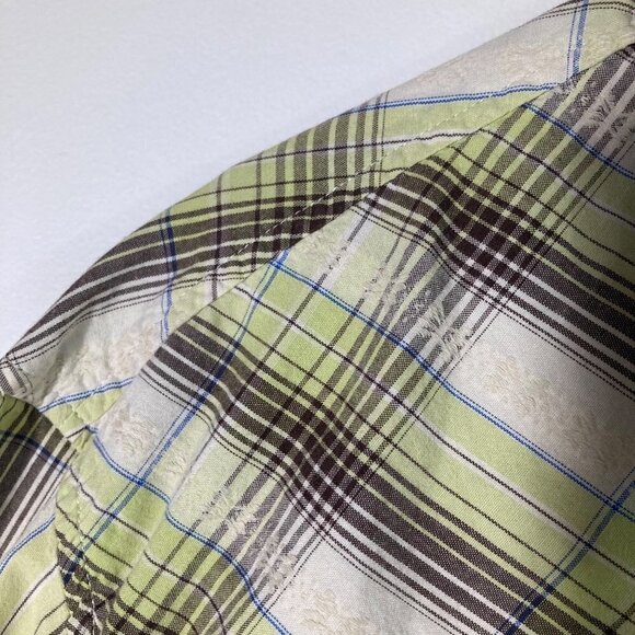 Mens Roper Pearl Snap Western Plaid LS Shirt Green White Black w Embroidery Deta - Picture 5 of 7